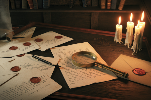 hunt a killer uk alternative - Nutty Orange mystery game on a candlelit detective desk