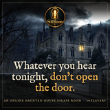 The Still Room online escape room: a storm-lit gothic house at night with the line 