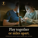 Two players on a video call, each on their own device, playing The Still Room online escape room together from different places