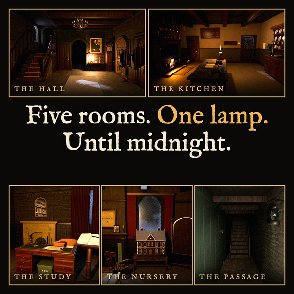 Five rooms of the haunted Sallow House in The Still Room: the hall, kitchen, study, nursery and passage
