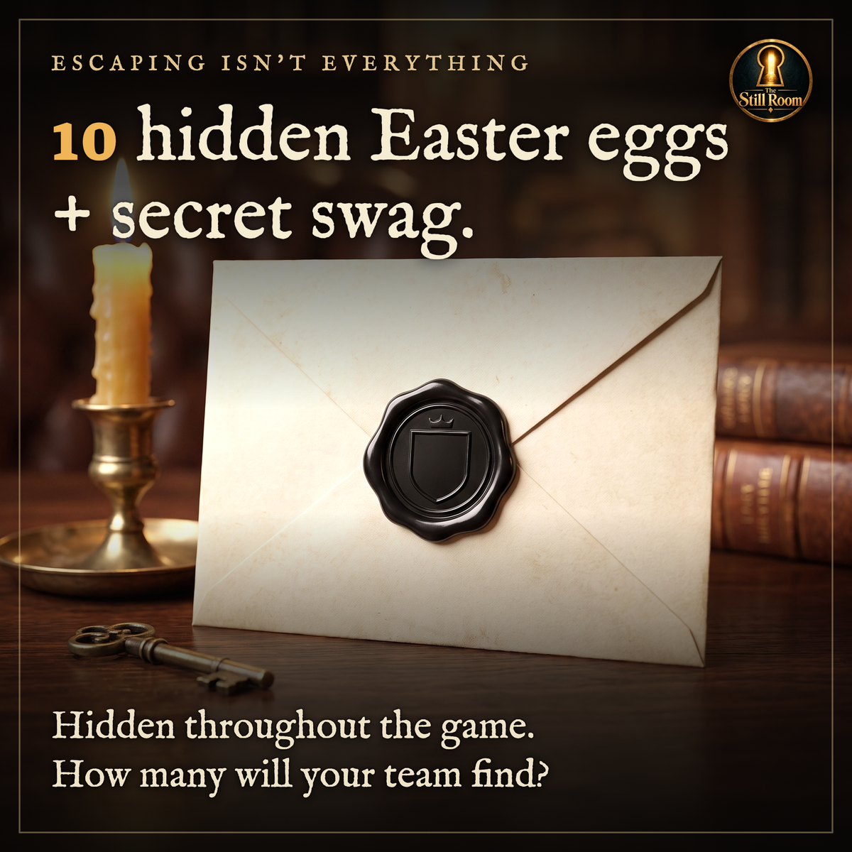 A letter sealed with black wax beside a candle and brass key: 10 hidden Easter eggs and secret swag in The Still Room